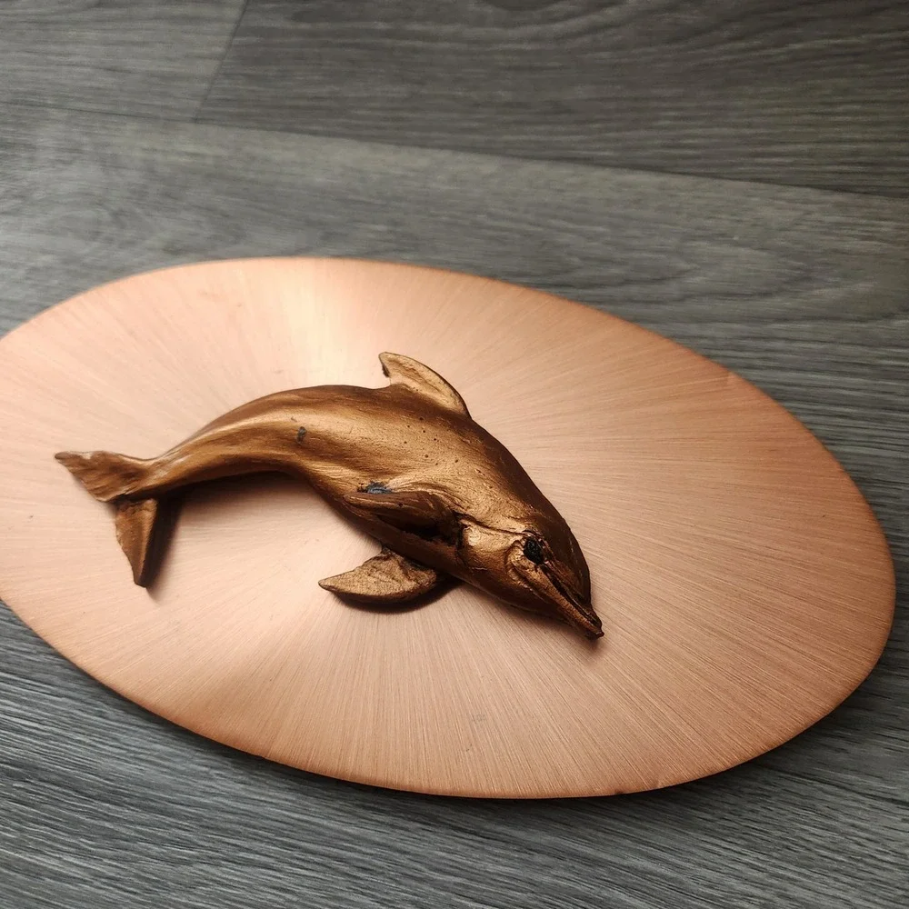 Vintage Dolphin Wall Plaque 3D Sculpted Metal Art Copper Bronze Nautical‎ Decor